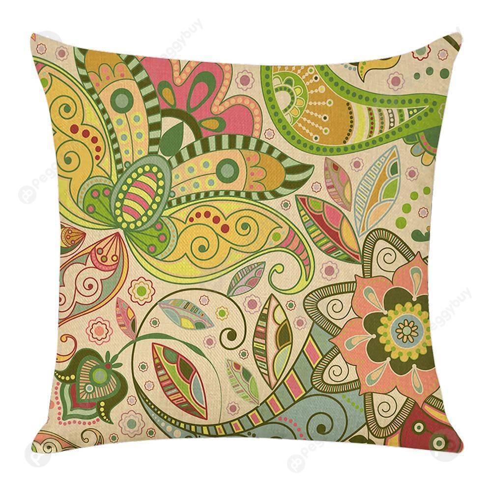 

Flax Cushion Cover Ethnic Style Floral Print Pillow Case Home Decor (20, #20, 501 Original
