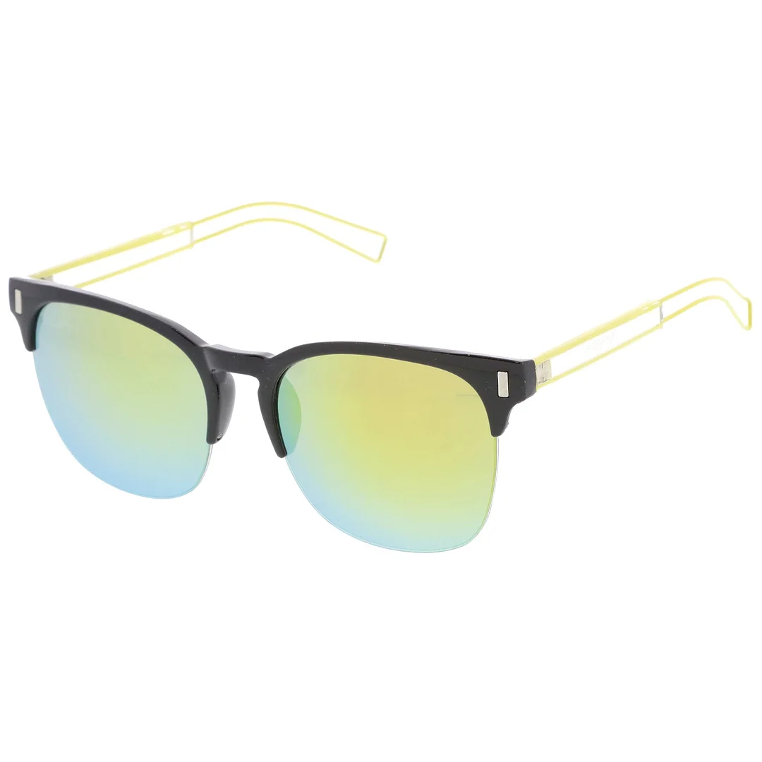 Semi Rimless Wire Hook Temples Square Colored Mirror Lens Horn Rimmed glasses 56mm