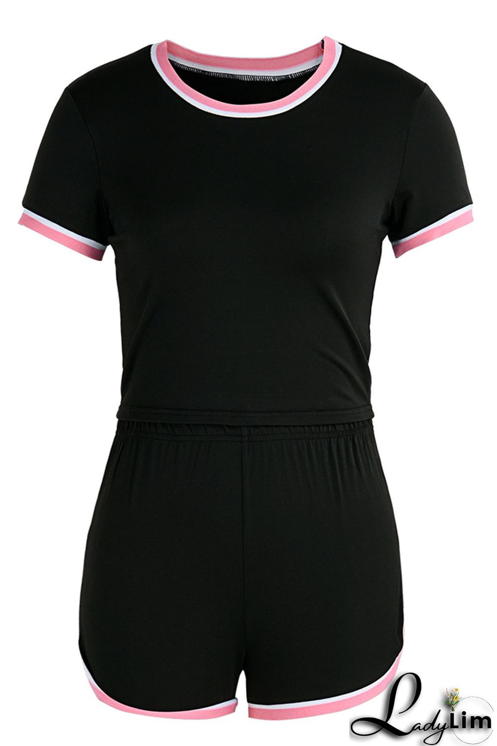 Black Fashion Casual Solid Split Joint O Neck Short Sleeve Two Pieces