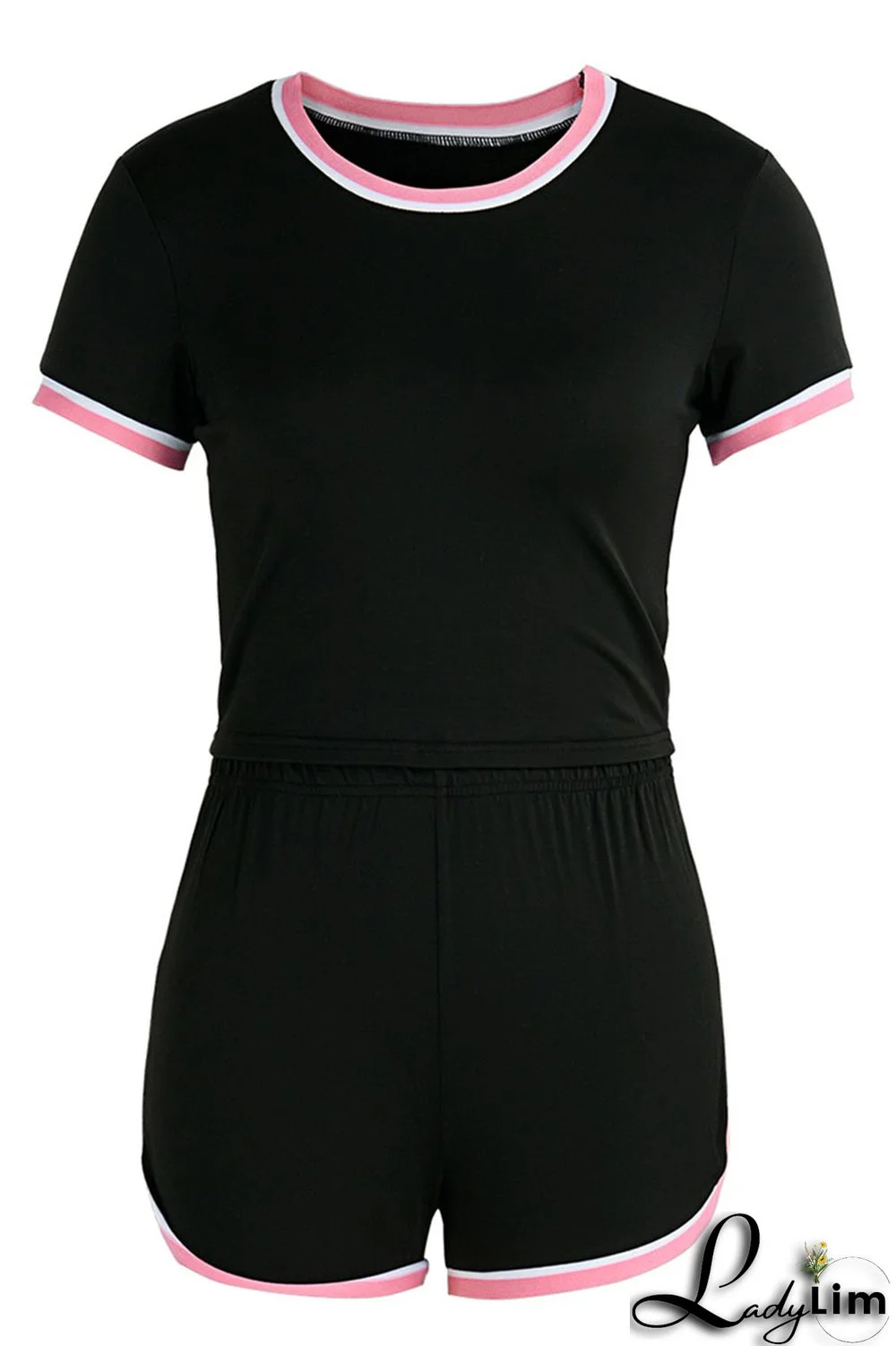 Black Fashion Casual Solid Split Joint O Neck Short Sleeve Two Pieces