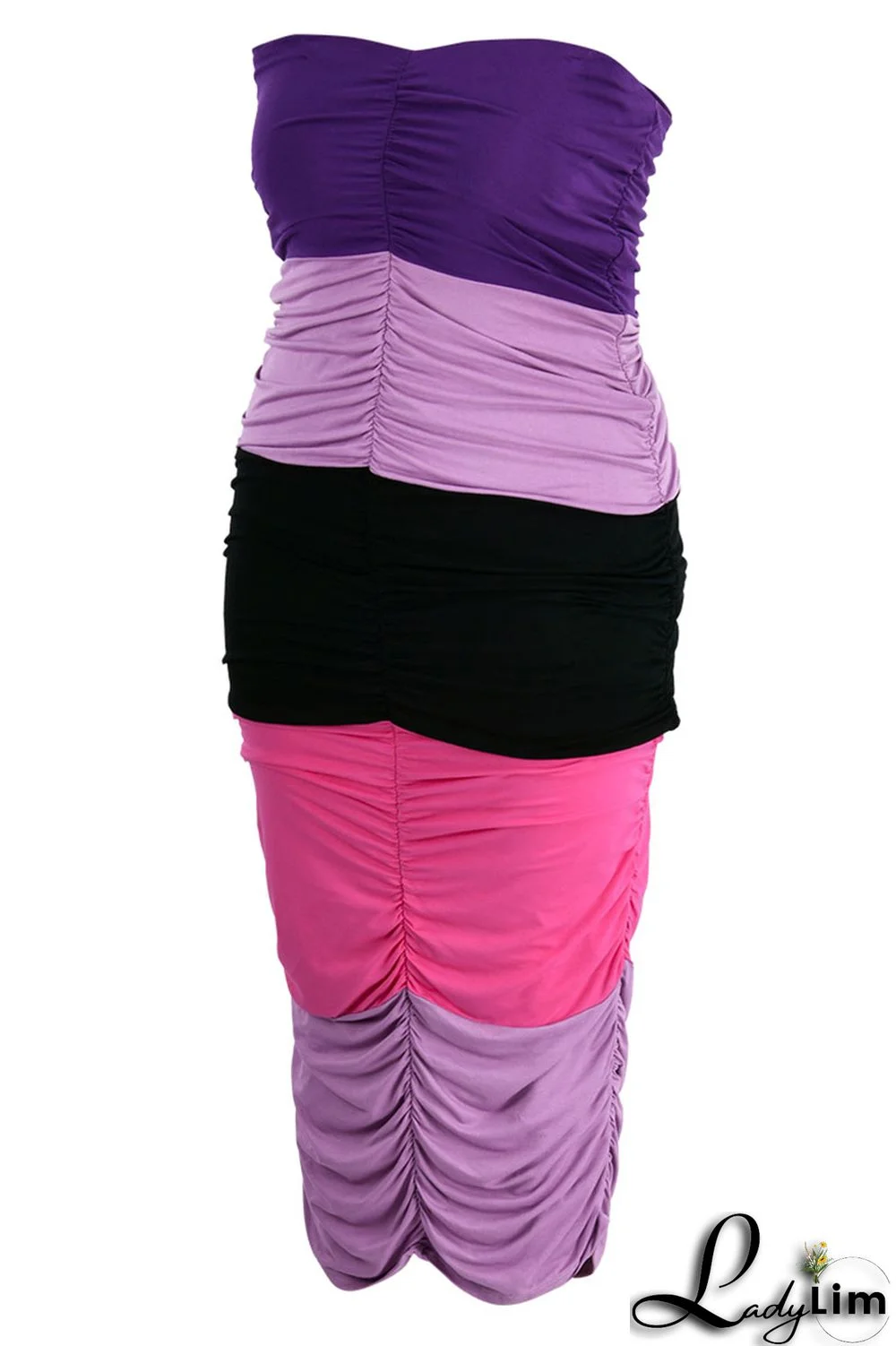 Purple Sexy Solid Patchwork Strapless One Step Skirt Plus Size Dresses