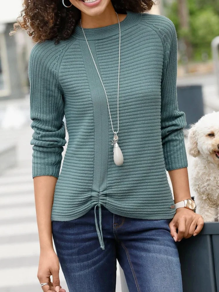 Crew Neck Casual Plain Loose Sweater