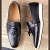 Luxury Men's Black Tassel Leather Loafers
