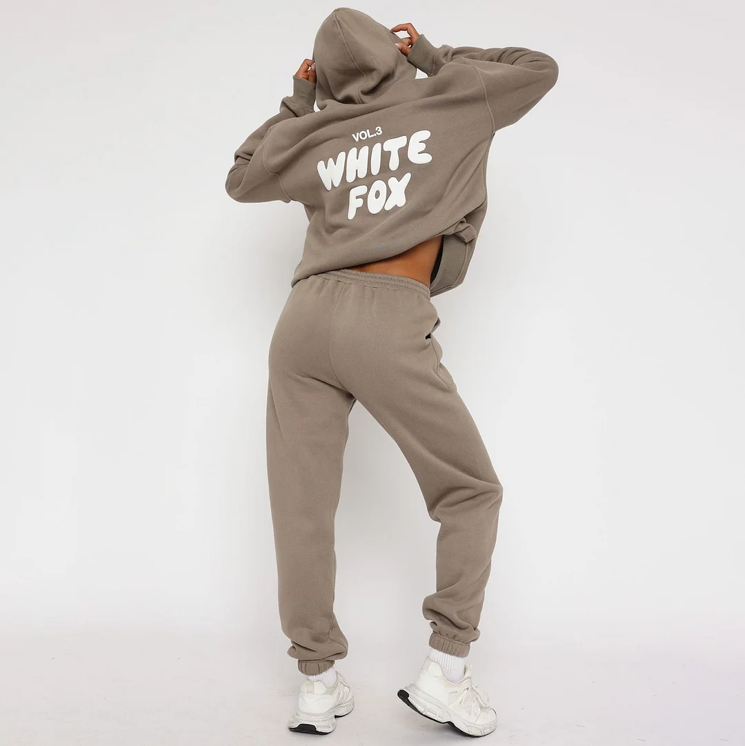 Fashion Sports LOGO Long Sleeve Pullover Hooded Sweatshirt Two Piece Set