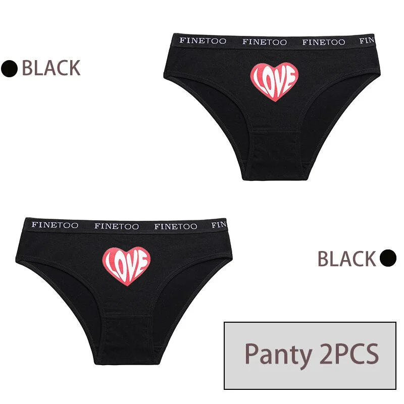 FINETOO 1/2PCS Women Cotton Underwear Love Sticker Letter M-XXL Panties + G-string Lingerie Female Pantys Girls Fashion Briefs