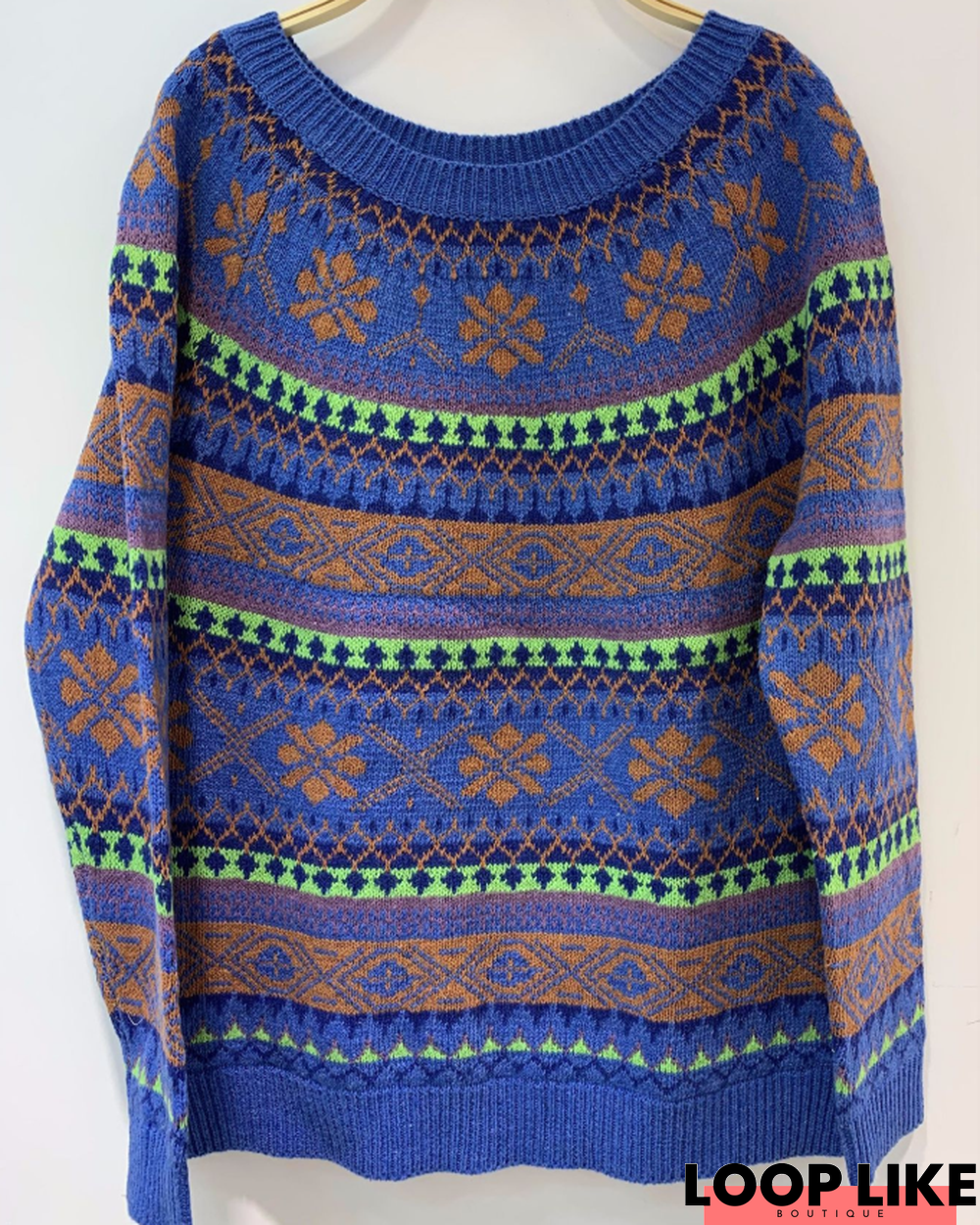 New Loose Vintage Jacquard Ethnic Style Pullover Sweater