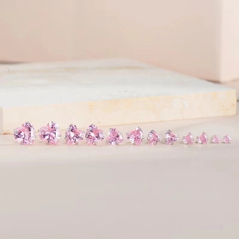 1 Pair 925 Sterling Silver Zircon Heart Shape Ear Studs