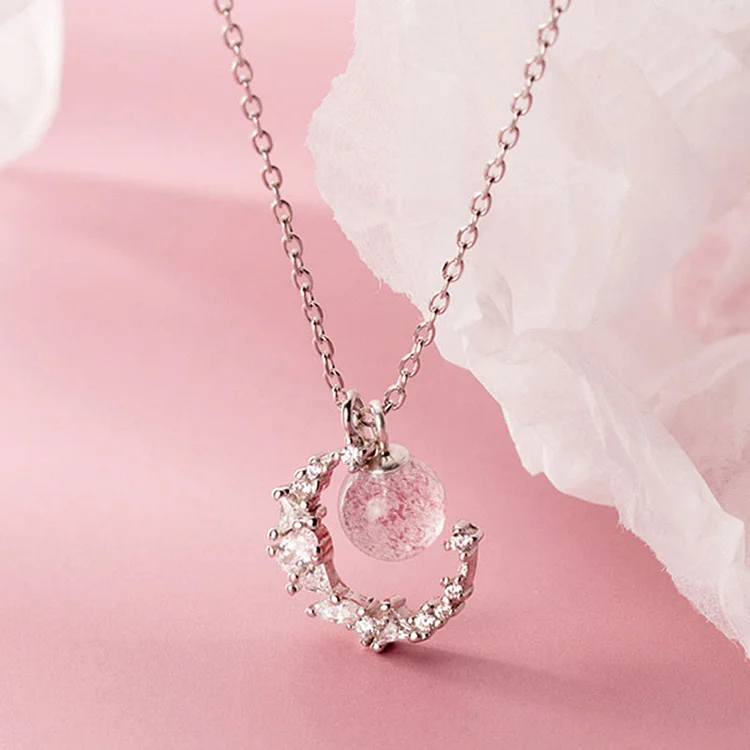 Moon Crystal Bead Pendant 925 Sterling Silver Necklace - Modakawa Modakawa