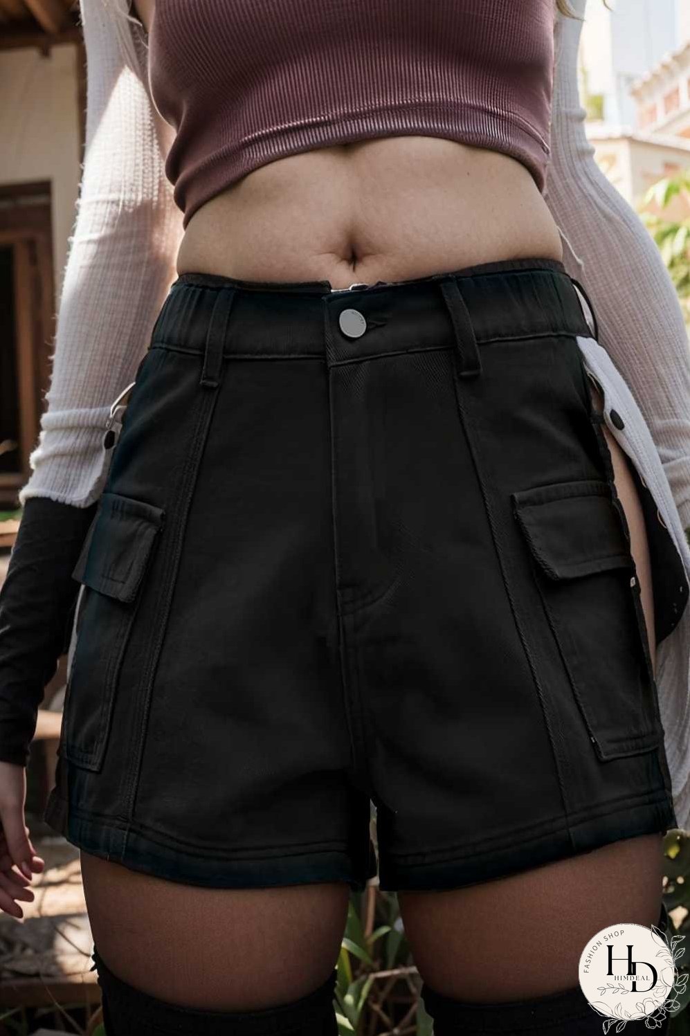 sexy button pocket denim cargo pants