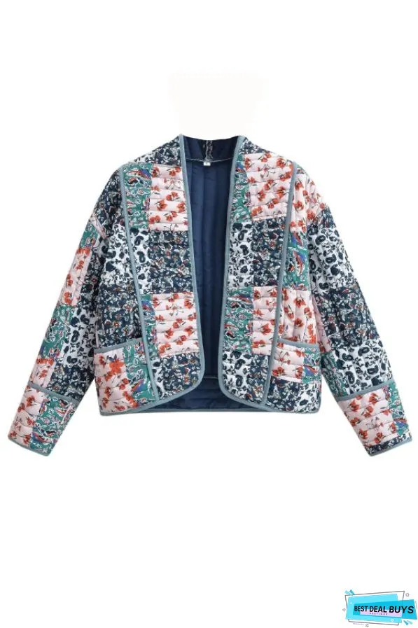 Fashion Printed Loose Casual Cardigan Short Quilted Cotton Jacket