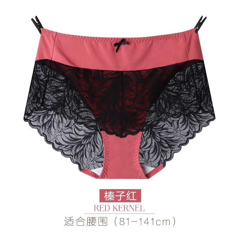 Women Underwear Sexy Lace Panties Plus Size Mid Waist Briefs Thin Comfortable Soft Large Size Modal Underpanties