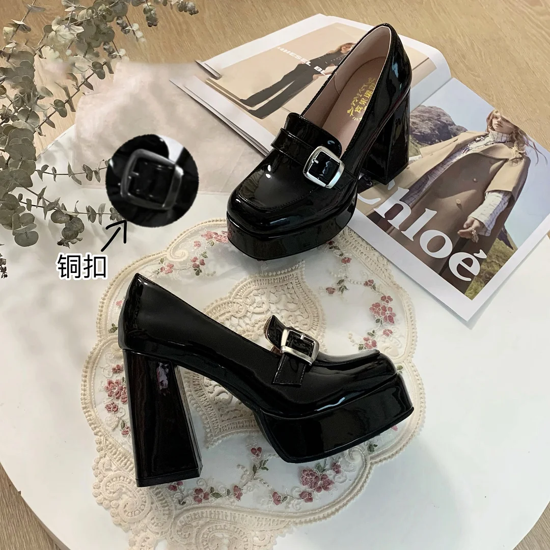 Breakj Breakj Shoes Women's New 2025 Black British Wind Small Leather Shoes High Heel Patent Leather Waterproof Table Coarse Square Head Single Shoes