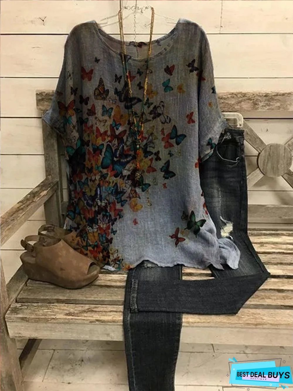 Crew Neck Short Sleeve Tunic Top