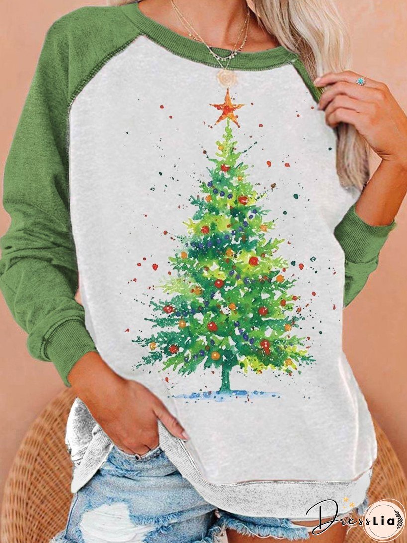 Ladies Christmas Tree Print Sweatshirt