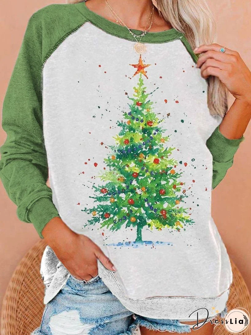 Ladies Christmas Tree Print Sweatshirt