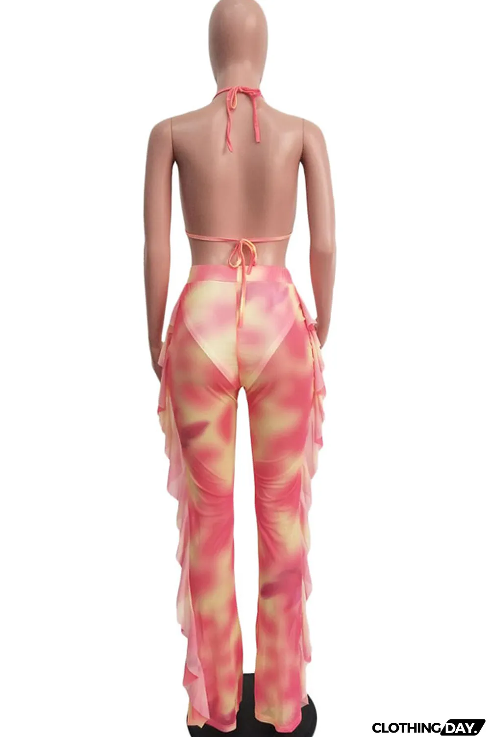 Yellow Polyester Sexy Fashion Stringy selvedge Print Tie Dye Patchwork Loose Sleeveless