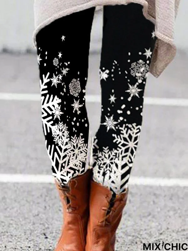 Casual Cotton Blends Christmas Snowflake Pants