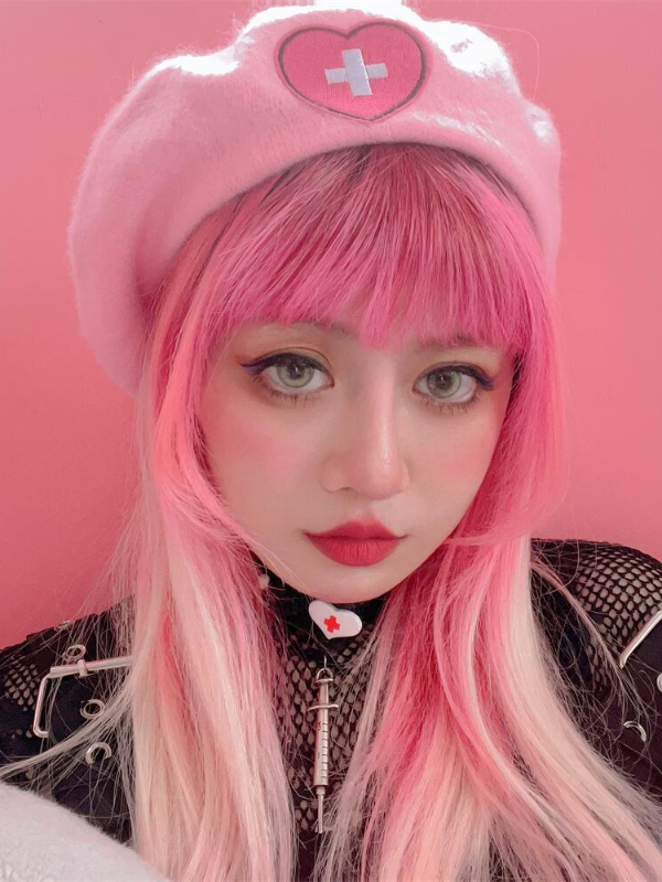 Y2K Cross Embroidered Heart Pattern Patched Beret