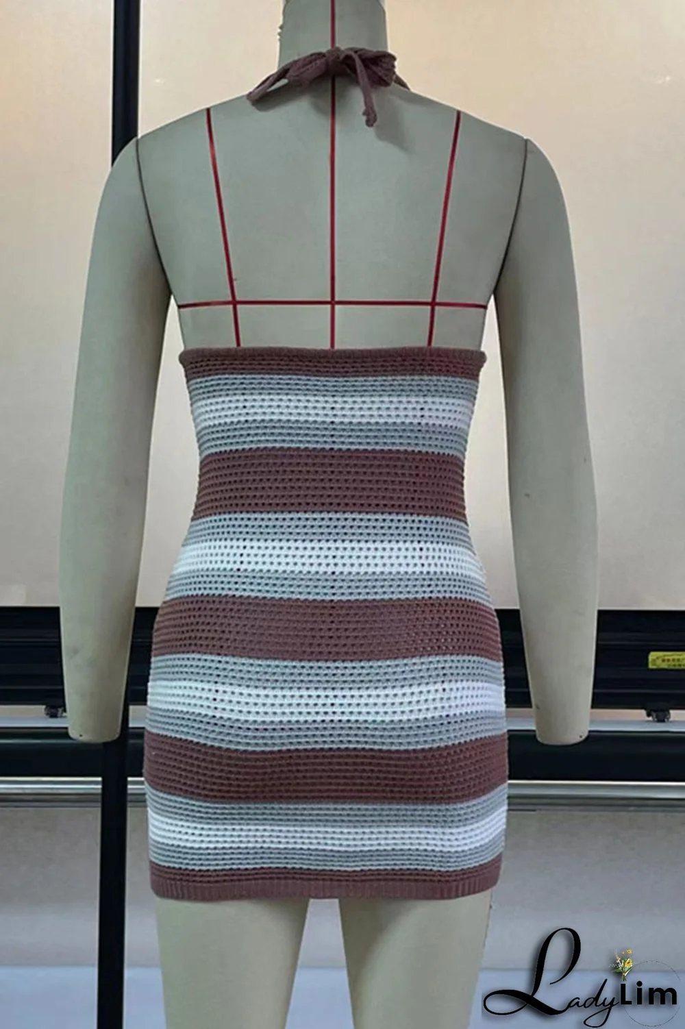 Green Sexy Print Split Joint Backless Halter Pencil Skirt Dresses