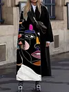 Stylish Patchwork Abstract Print Lapel Coat