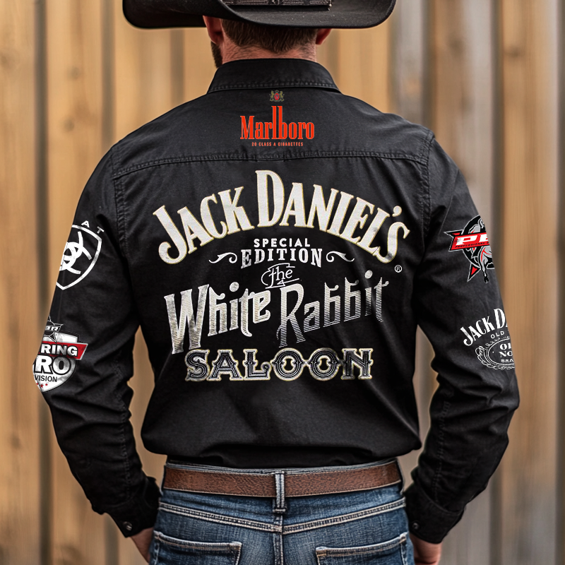 Men's Vintage Western Cowboy Whiskey Eagle Long Sleeve Rodeo Black Shirts