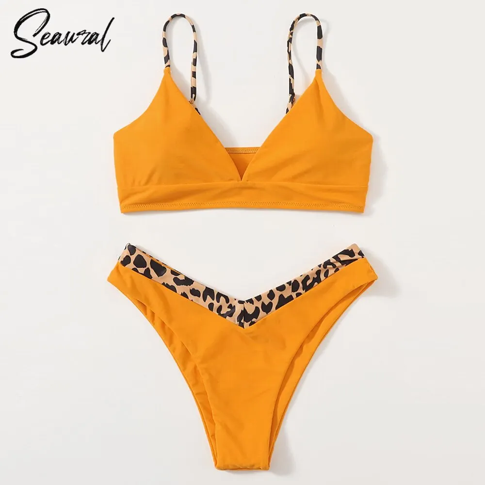 2021 New Sexy Low Waist Bikini Set Swimwear Women Solid And Leopard Floral Thong Brazil Swimsuit Female Bathing Suit biquini