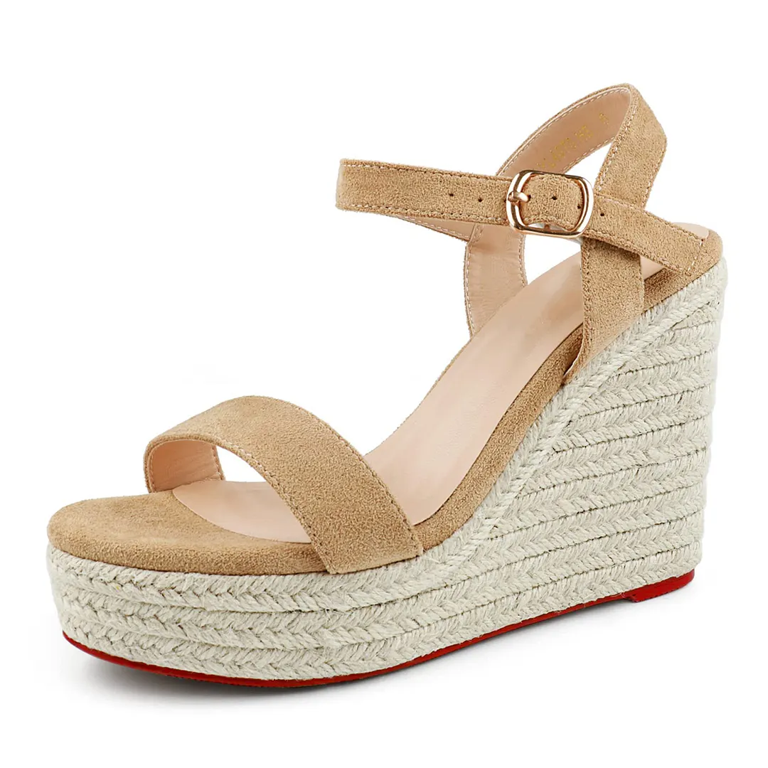 115mm/4.5" Women's Fashion Platform Wedge Sandals Heeled Buckle Shoes Red Bottom Sandals-vocosishoes