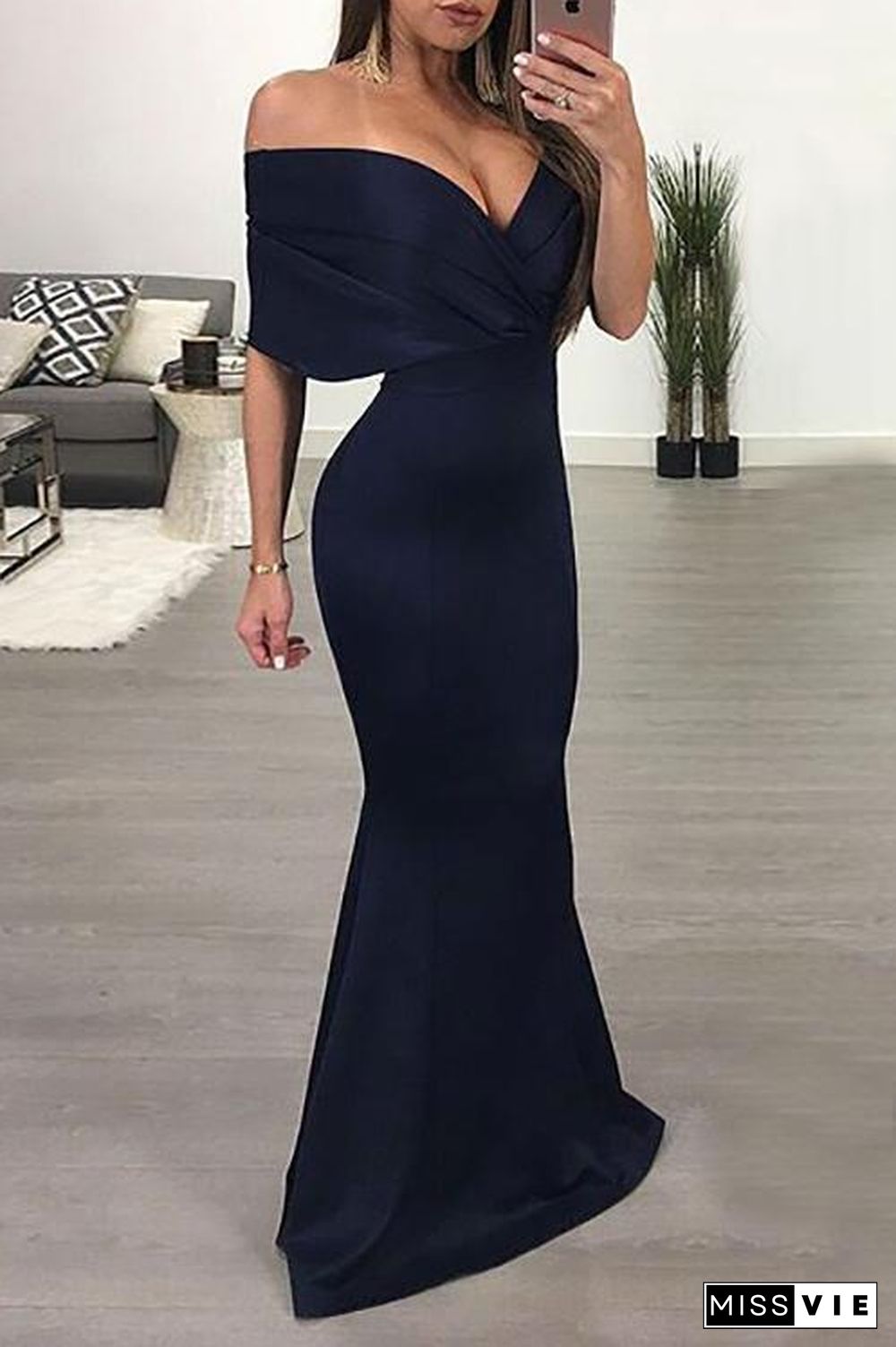 Deep V Neck Bat Mermaid Maxi Dress