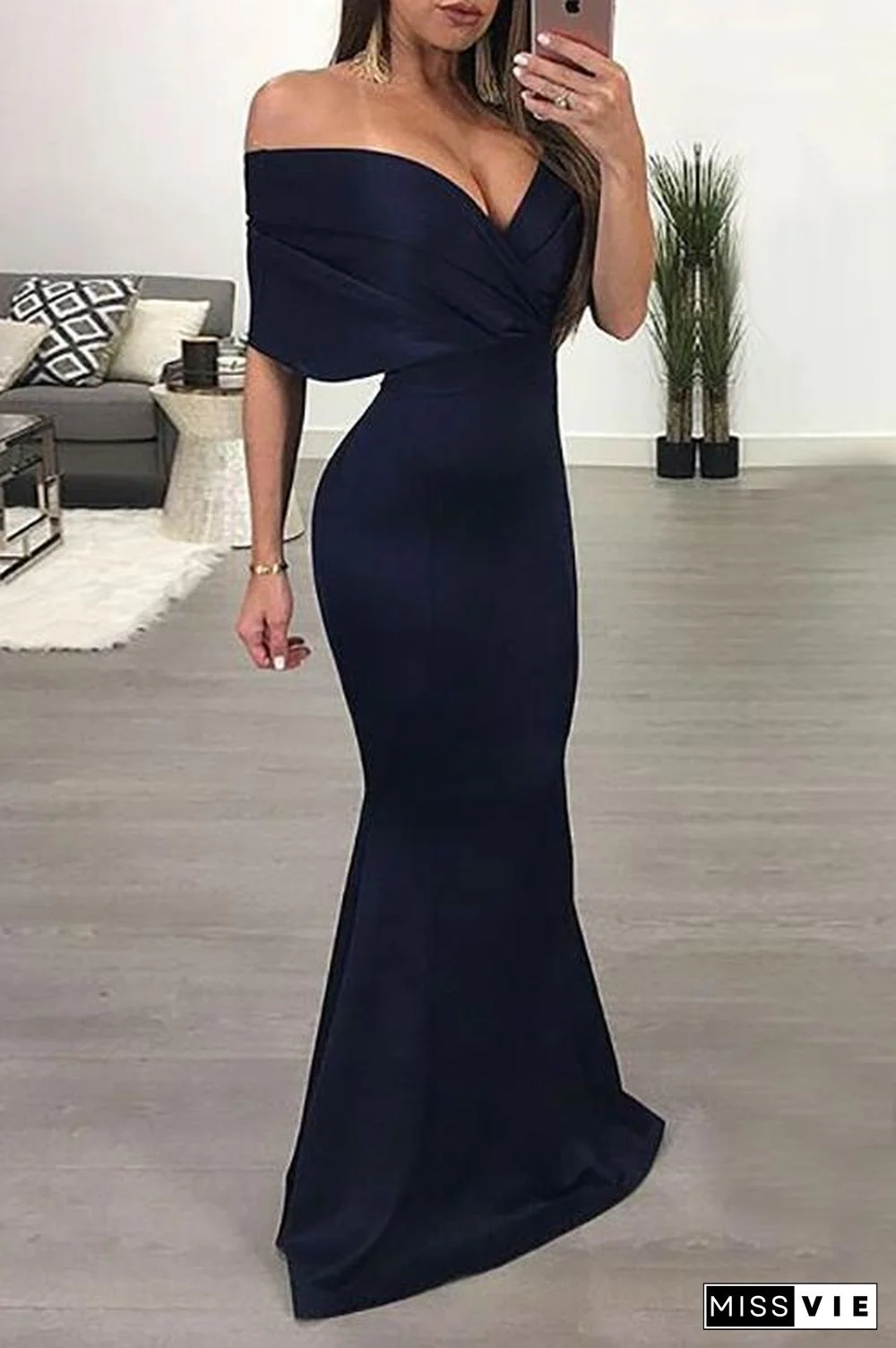 Deep V Neck Bat Mermaid Maxi Dress