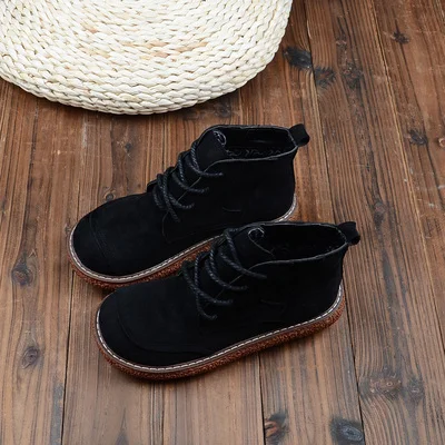 Yyvonne Retro Short Boots Japanese Thick-Sole Students Doll Shoes Mori Round Head Lace-Up Ankle Boots College Wind Womens Boots