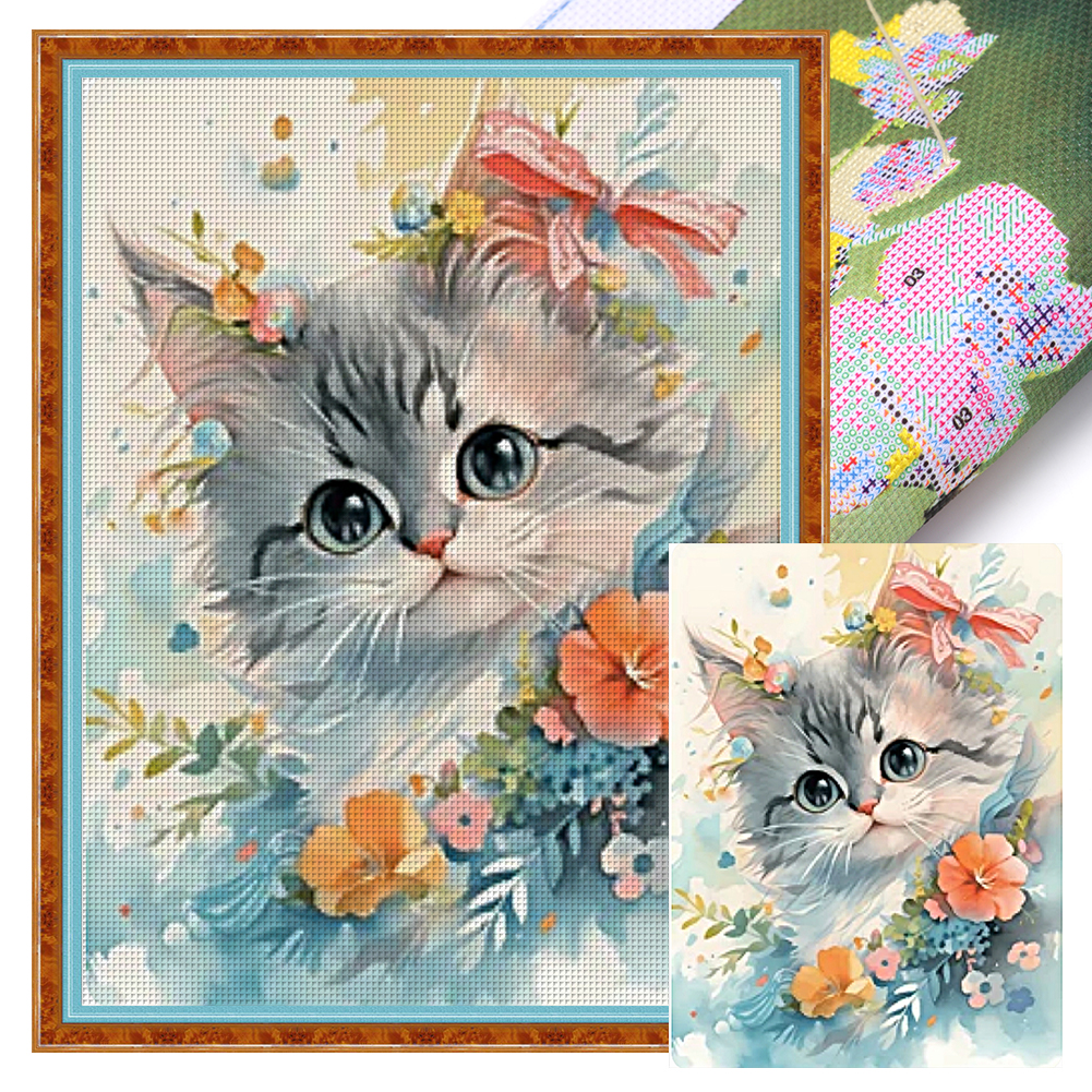 Sweet Cat Full 11CT Pre-stamped Canvas(40*55cm) Cross Stitch