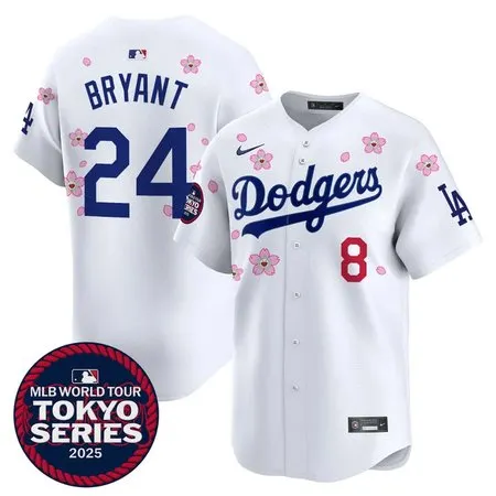 Men's Los Angeles Dodgers #8/24 Kobe Bryant  White Tokyo 2025 Cool Base Stitched Baseball Jersey