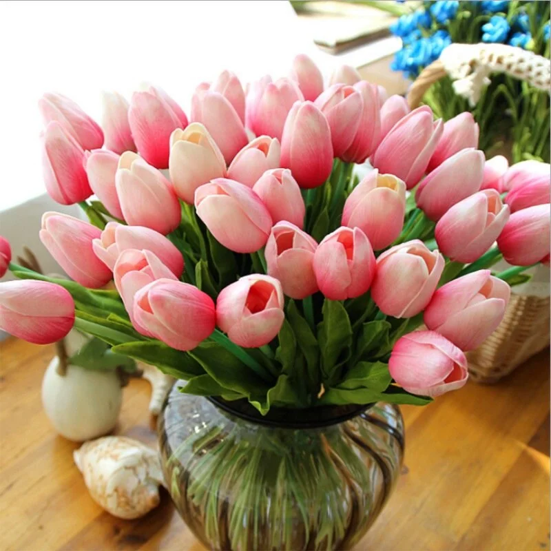 10pcs Beauty Real Touch Flowers Latex Tulips Flower Artificial Bouquet For Home Party Wedding Bridal Bouquet Fake Flower