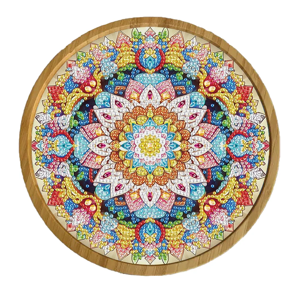 DIY Diamond Painting Kit Round Wooden Tray Diamond Painting Tray (Mandala B)
