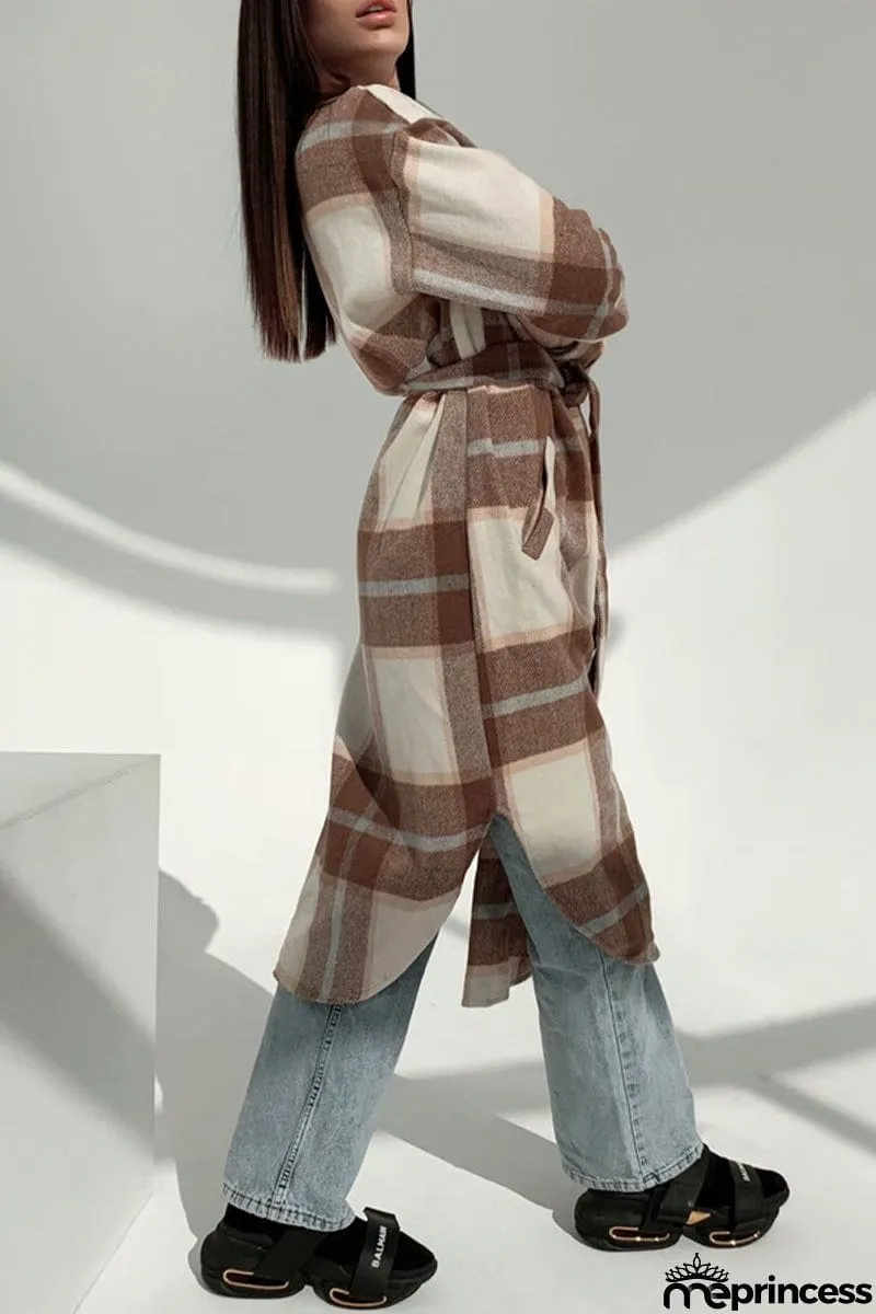 Sweet Elegant Plaid Striped Printing Shirt Collar Outerwear(3 Colros)
