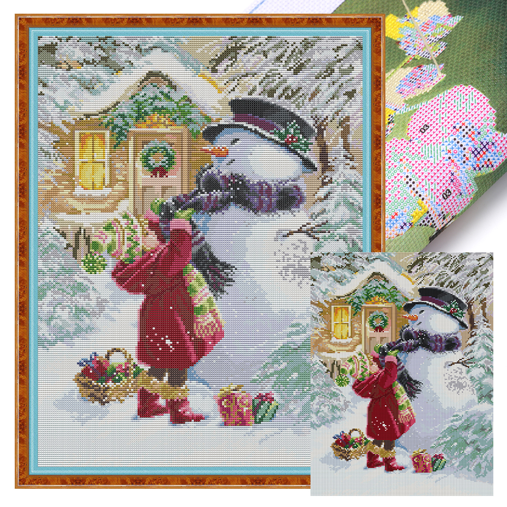 Girl With Christmas Present Partial 14CT Pre-stamped Canvas(34*46cm) Cross Stitch(backstitch)