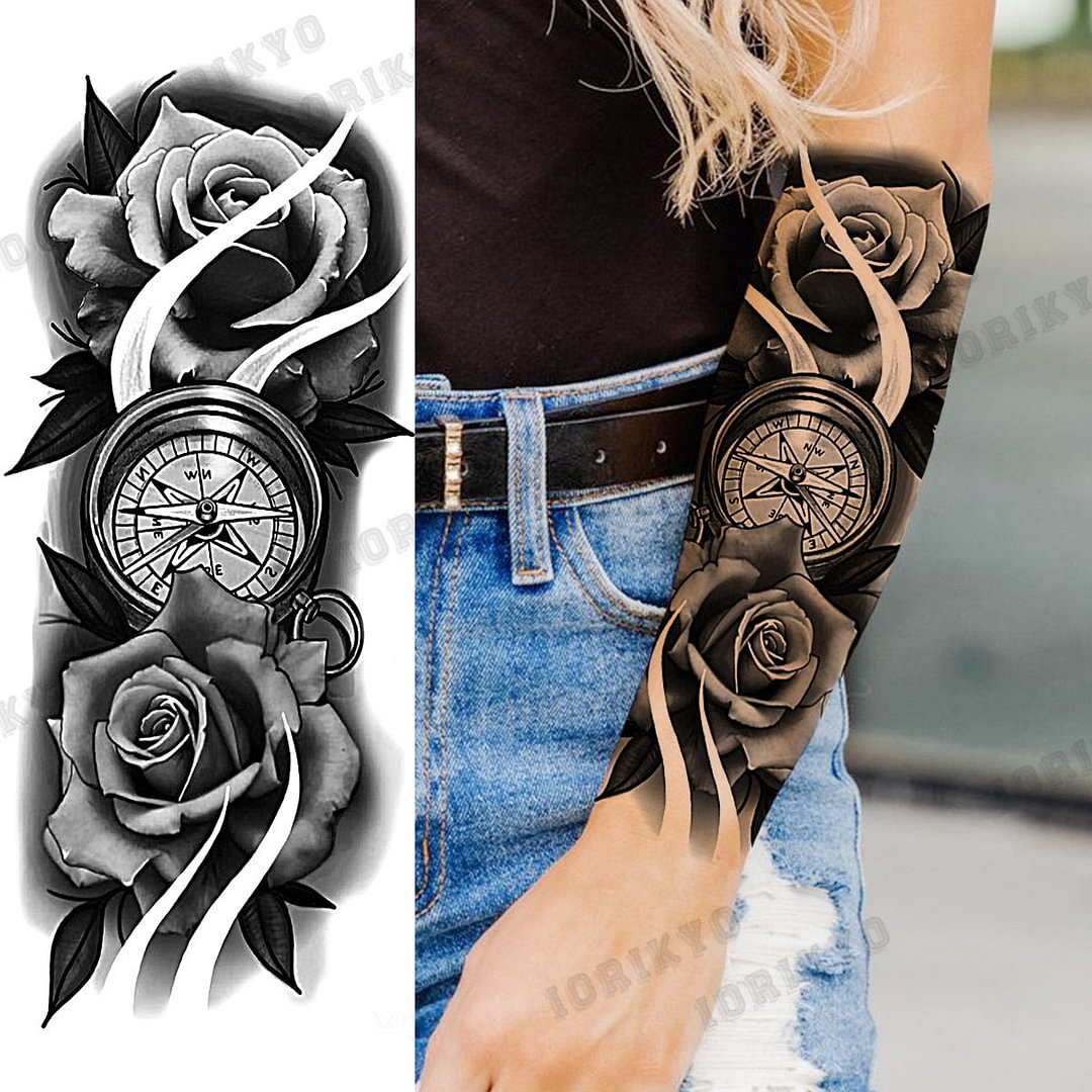 Realistic Devil Skeleton Temporary Tattoos For Men Adult Women Wolf Compass Gangster Fake Tattoo Washable Body Art Tatoo Sticker