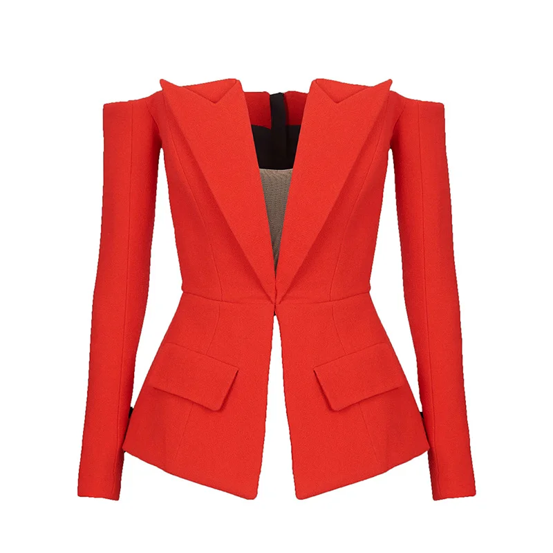 Nigikala Nigikala New Star Fashion Design After Zipper Personality Word Down Shoulder Suit Jacket