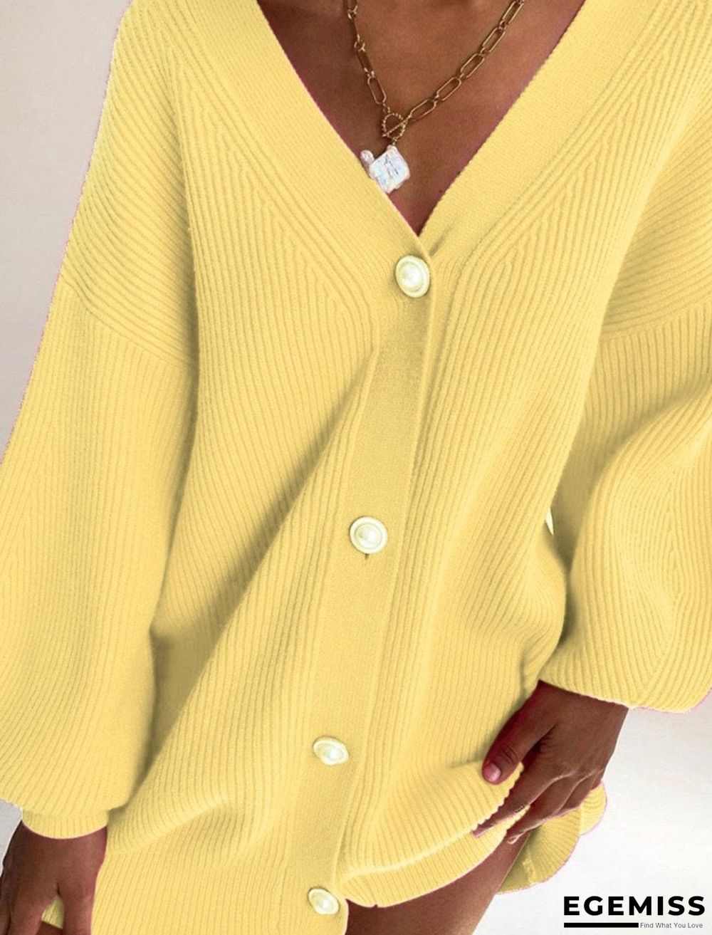 Casual Loose Solid Color Long-sleeved Button Sweater Cardigan | EGEMISS