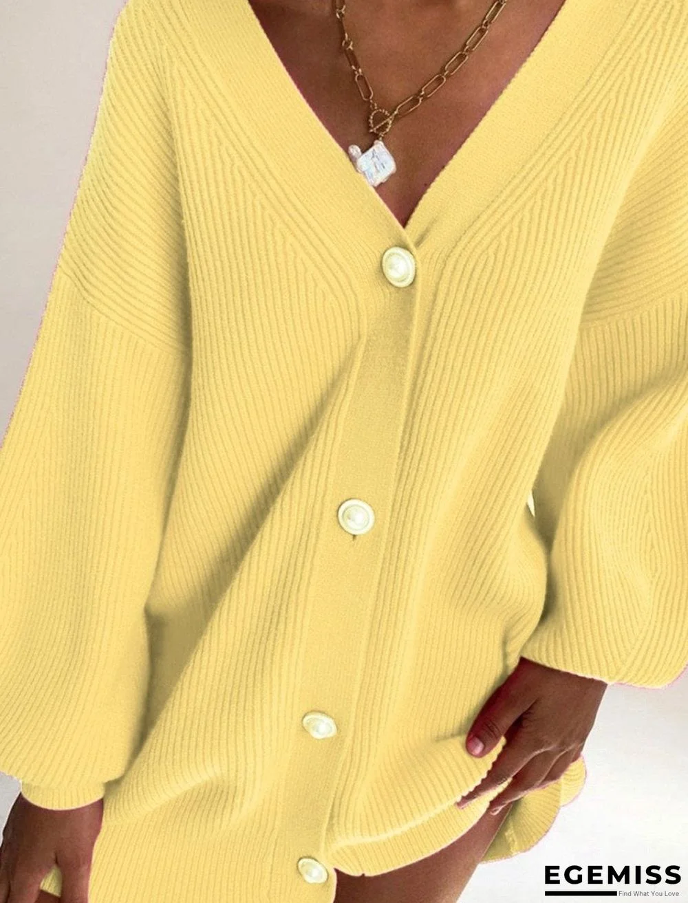Casual Loose Solid Color Long-sleeved Button Sweater Cardigan | EGEMISS