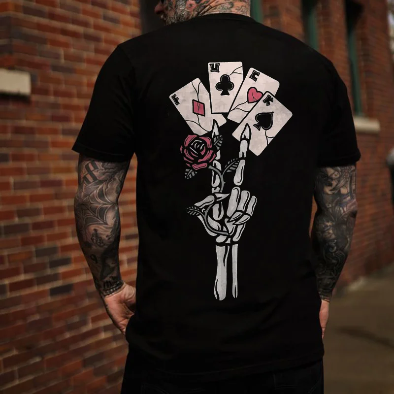 Skeleton Hand With Rose Printed Men's T-shirt -  