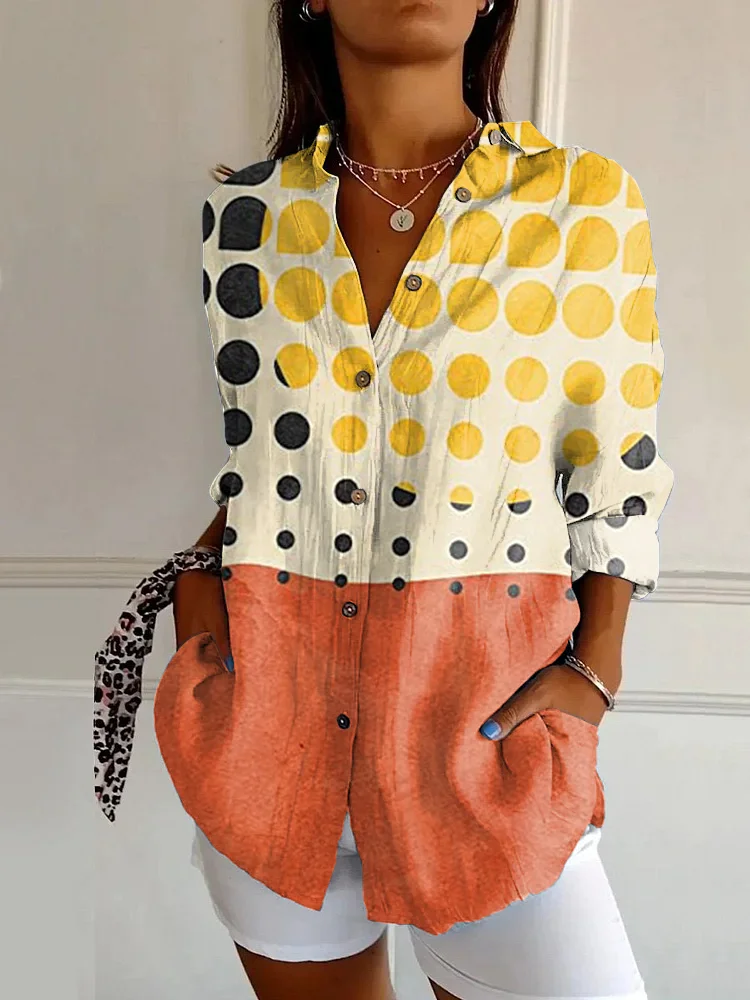Retro Color Block Abstract Art Long Sleeve Shirt