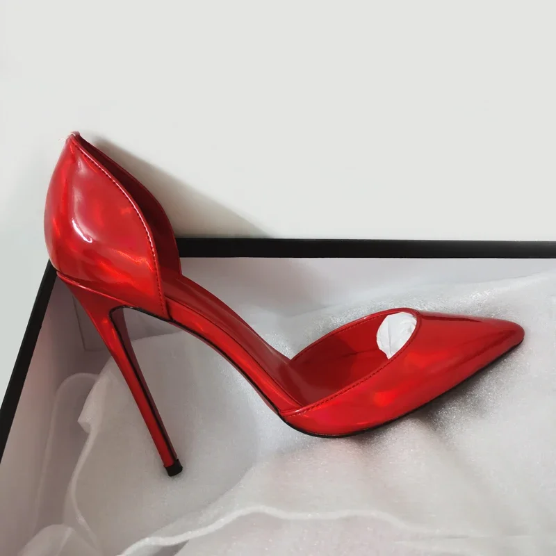 Super Shallow Mouth Hollow Black High Heels Slim Heels Women's Pointed Red Sandals