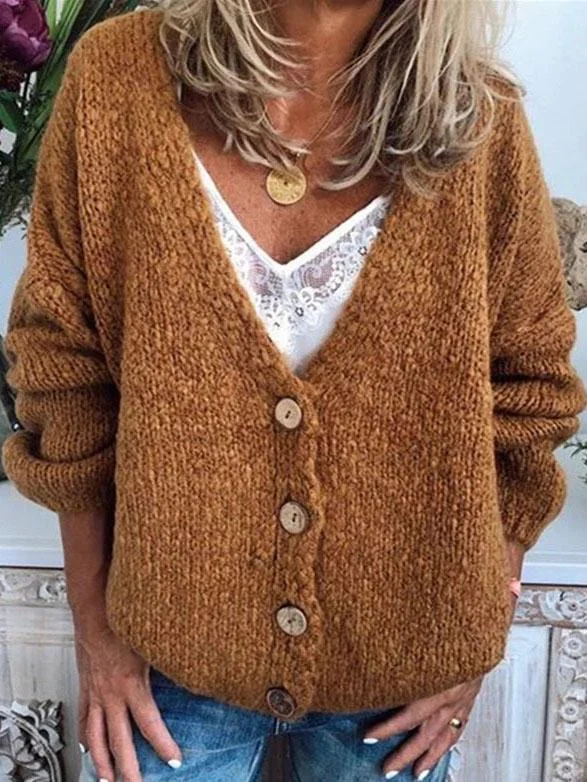 Mayoulove Soft v neck loose sweater coat-Mayoulove