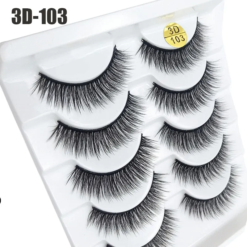 5Pairs 6D Mink Lashes False Eyelashes Natural Long Eyelash Extension Cross Volume Soft Fake Eye Lashes Winged Faux Cils Dropship