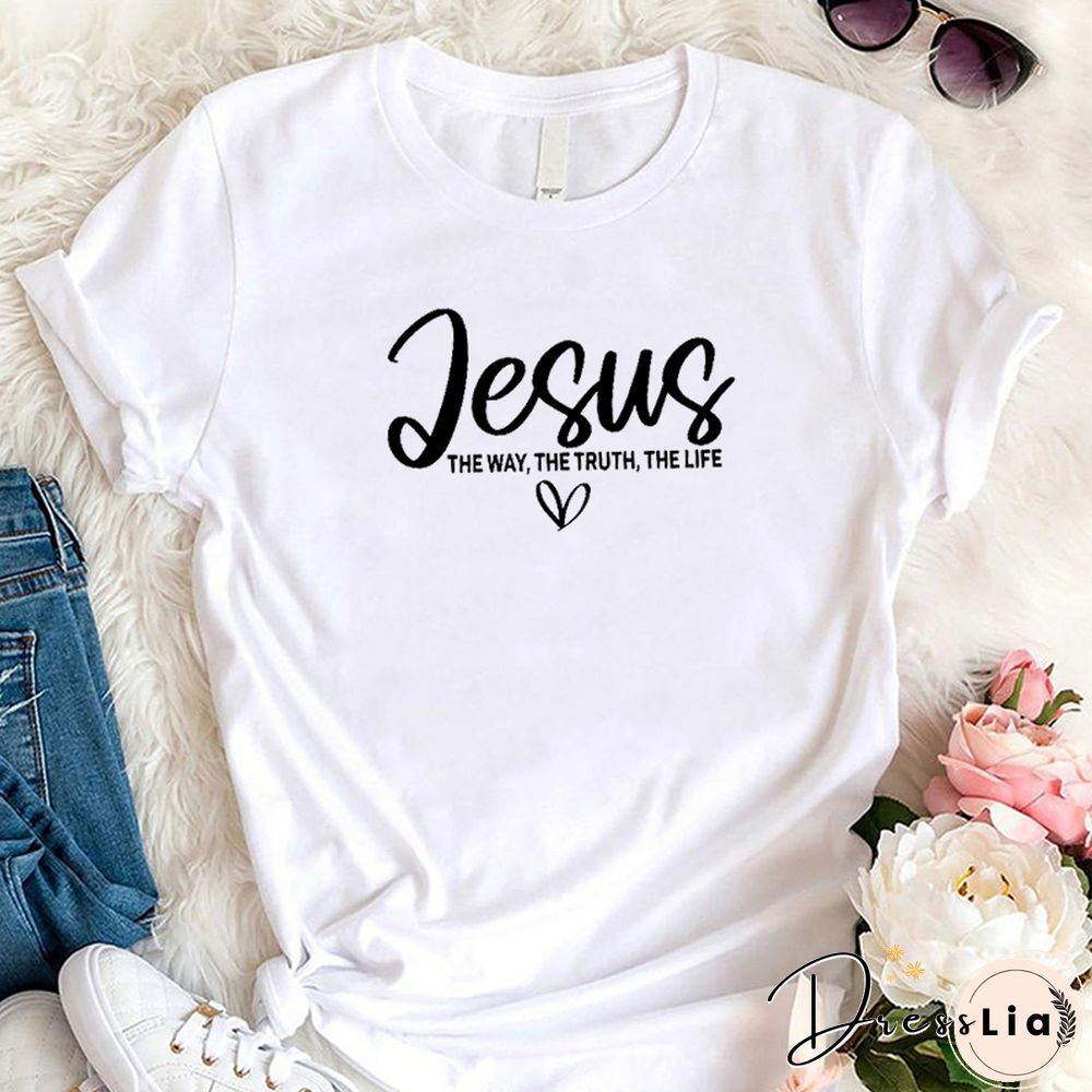 Jesus The Way The Truth The Life Religious T Shirts Women Cotton Motivational Clothes Easter Tshirts Bible Verse Dropshipping