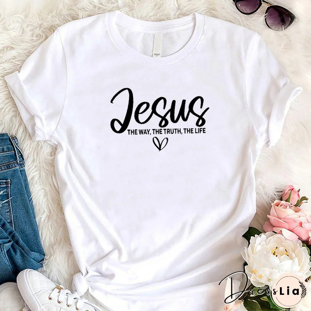 Jesus The Way The Truth The Life Religious T Shirts Women Cotton Motivational Clothes Easter Tshirts Bible Verse Dropshipping
