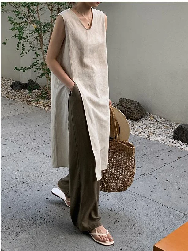 Split Cotton Linen Dress