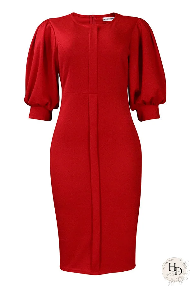 Vestido ajustado rojo hasta la rodilla