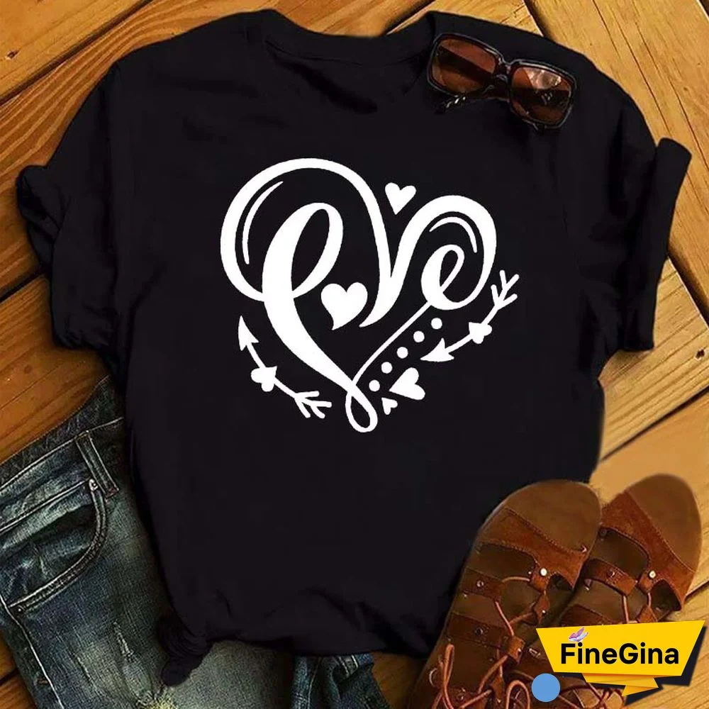 Maycaur Fashion Women T Shirt Love Heart Printed T Shirt Casual Red Tops 90s Valentine's Shirt Female Harajuku Graphic Tshirt